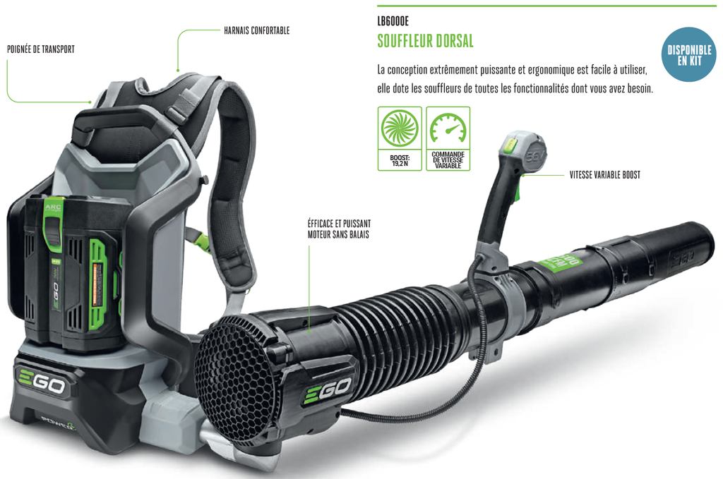 [EGO LB6000E] Souffleur à feuilles à dos EGO lb6000e (sans batterie) 1020m3/h 19.2N, 20100058, 6924969110928